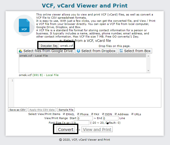 VCF Dosyasını Açma